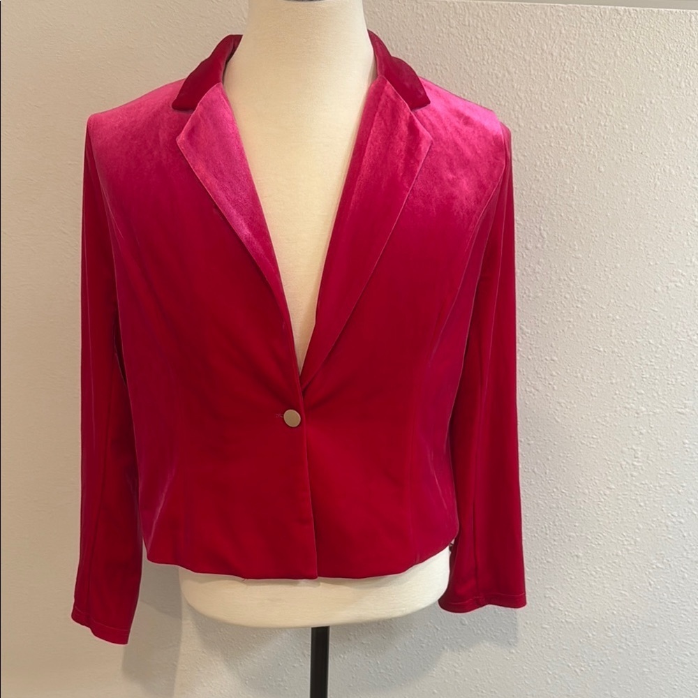 Allegra K Pink Velvet Cropped Blazer